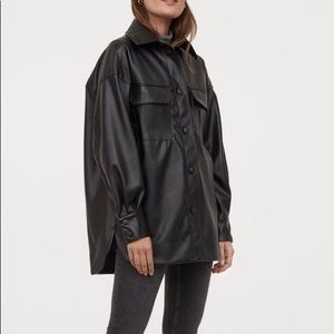 H & M faux leather shirt jacket